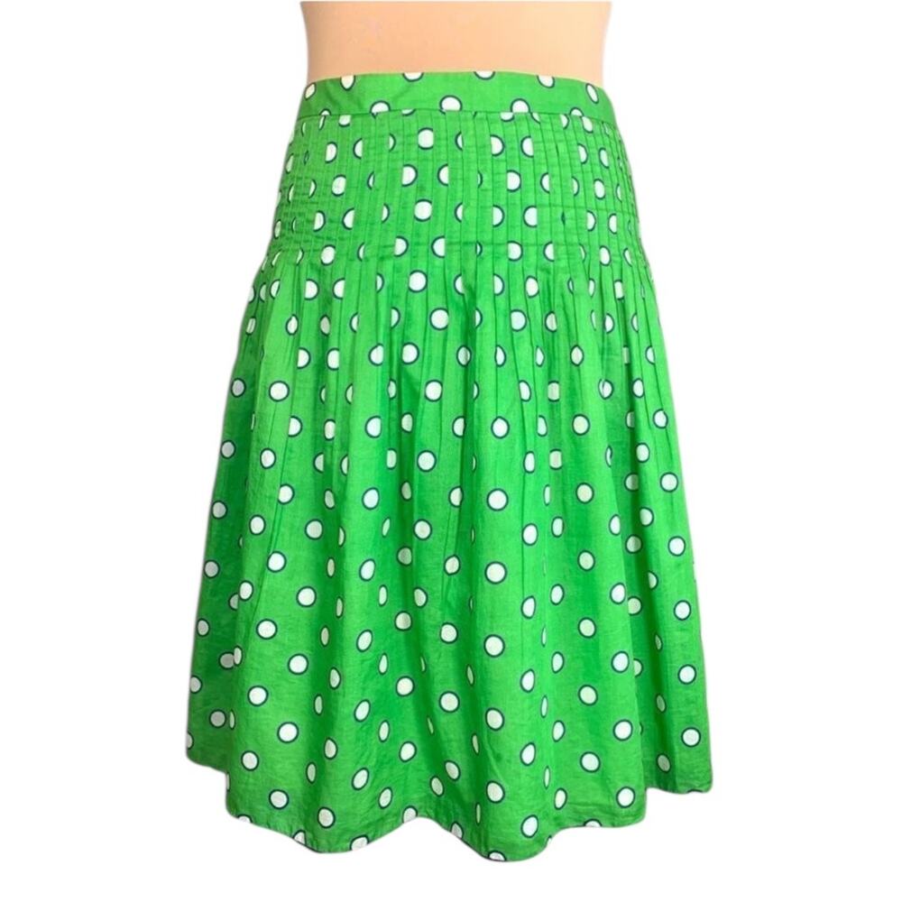 J Crew Green Polka Dot Flowing Midi Skirt Petite Cotton A Line Retro Preppy - Picture 2 of 10